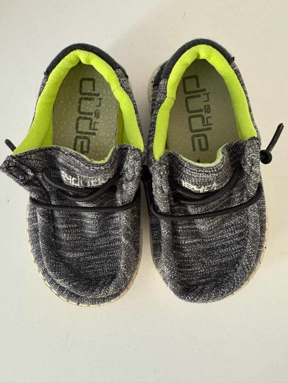 Hey Dude Grey Knit Slip-On Shoes with Neon Green Insole